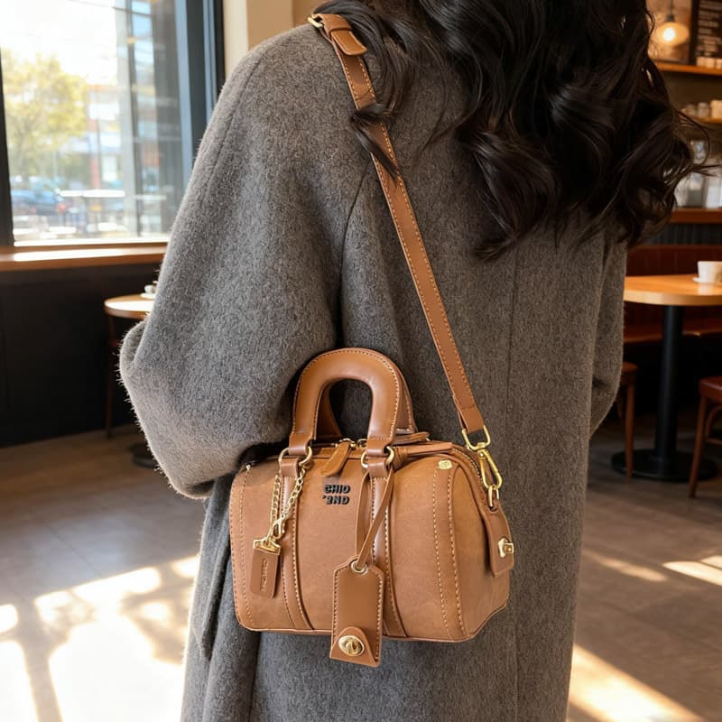 Fashion stitching handbag Boston bag 2025 new women's bag texture versatile niche simple shoulder crossbody bag 3