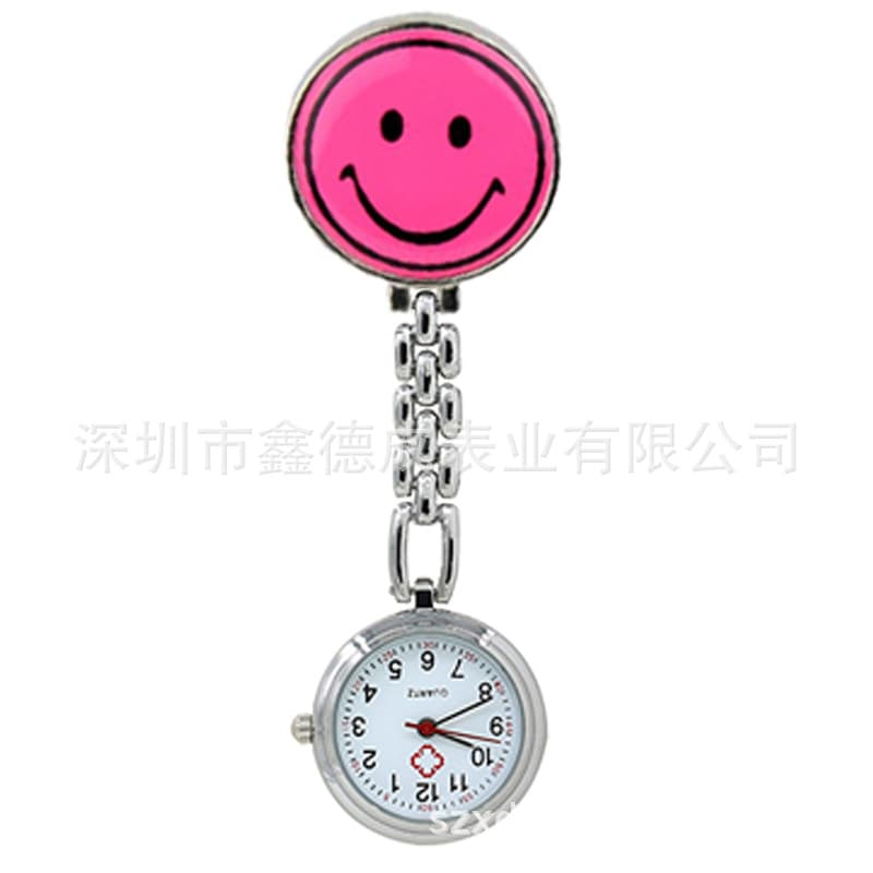Student exam nurse hanging watch girl simple round multi-color smiley face creative clip chest watch pocket watch life waterproof 9