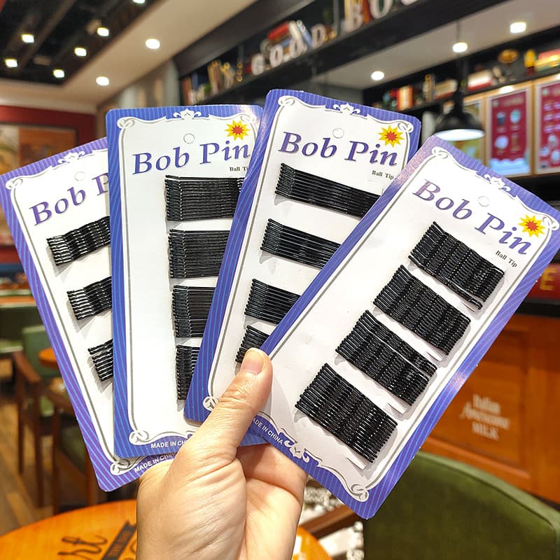 Korean version black steel wire one-word hairpin bangs fixed plate hairpin blue card street stall supply styling fashionable and versatile 2