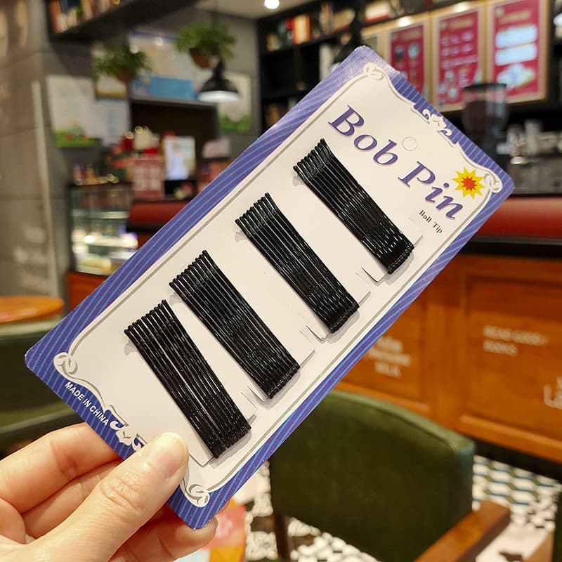 Korean version black steel wire one-word hairpin bangs fixed plate hairpin blue card street stall supply styling fashionable and versatile 5