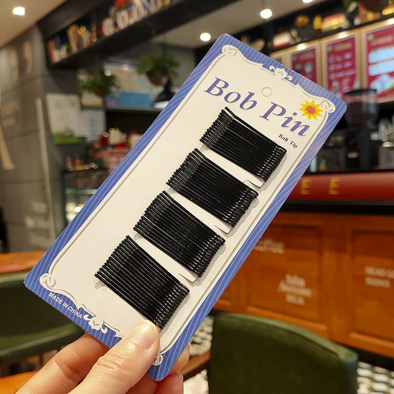 Korean version black steel wire one-word hairpin bangs fixed plate hairpin blue card street stall supply styling fashionable and versatile 8