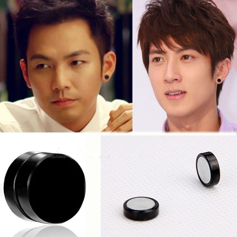 E116 Korean style magnet for boys and girls without pierced ears punk titanium steel ear buckle magnet earrings