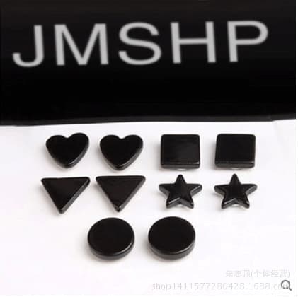 Black men's magnet earrings without piercing, magnetic stone earrings, Korean style girls' fake ear clips, simple geometric earrings 4