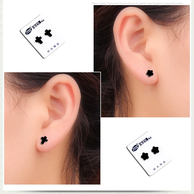 Black magnet earrings Korean style non-pierced acrylic fake earrings for men and girls 4