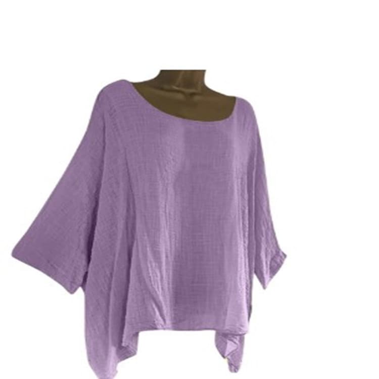 Summer new style European and American women's irregular sleeves and hem blouses, fashionable solid color O-neck casual tops 6