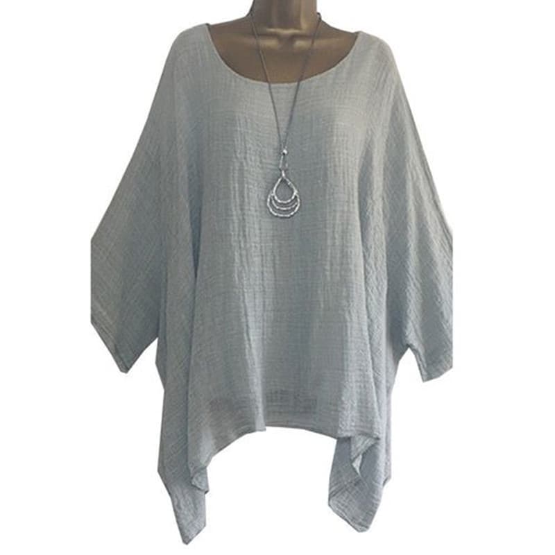 Summer new style European and American women's irregular sleeves and hem blouses, fashionable solid color O-neck casual tops 7