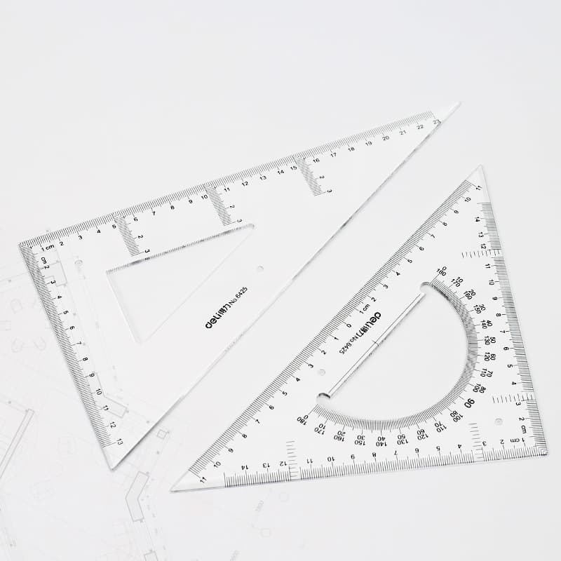 Deli triangle ruler large drawing and mapping instrument set triangle plate protractor organic transparent student stationery 3