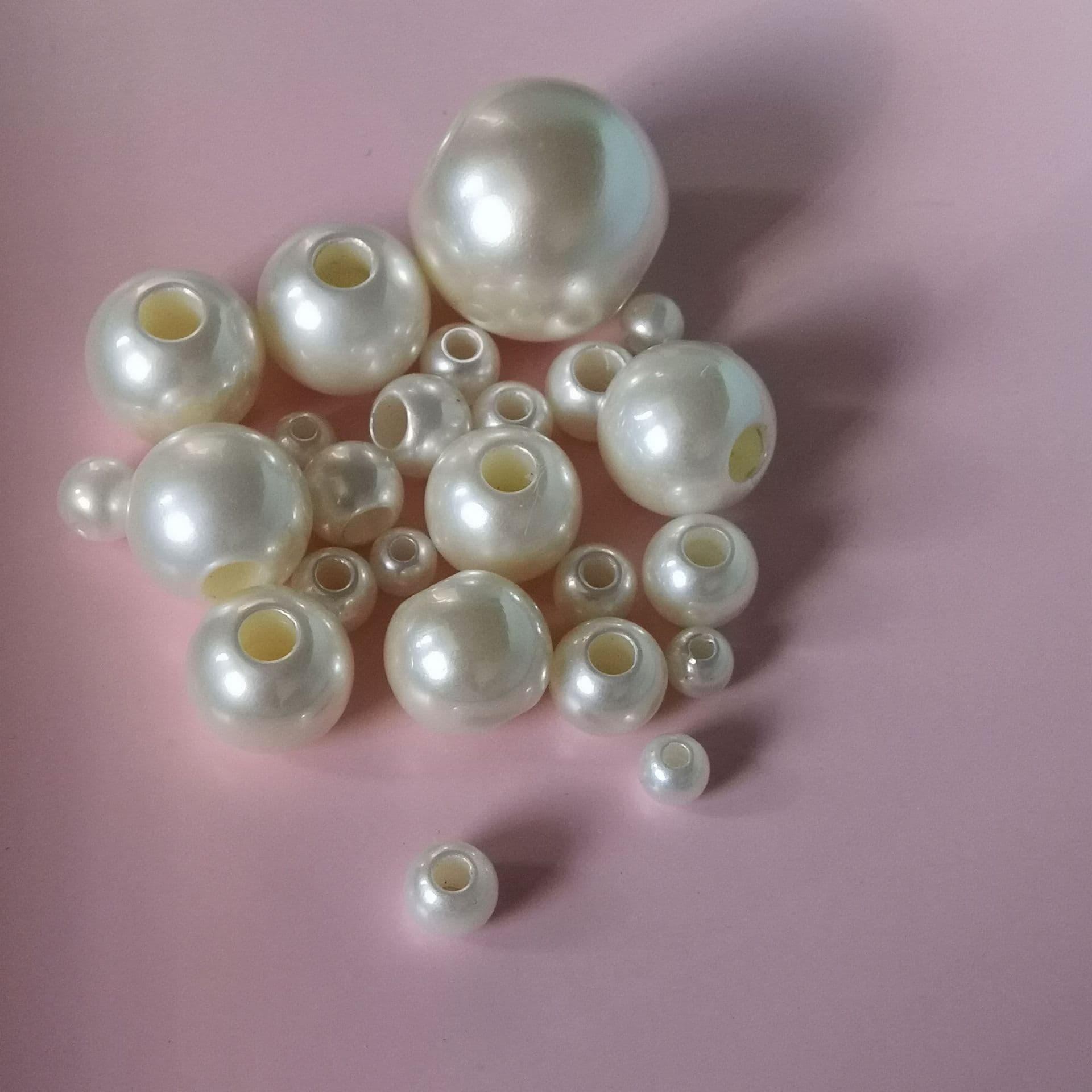 Wholesale high-quality high-gloss large-hole pearlescent white abs imitation pearl shoe materials luggage hair rope diy perforated loose beads accessories 3