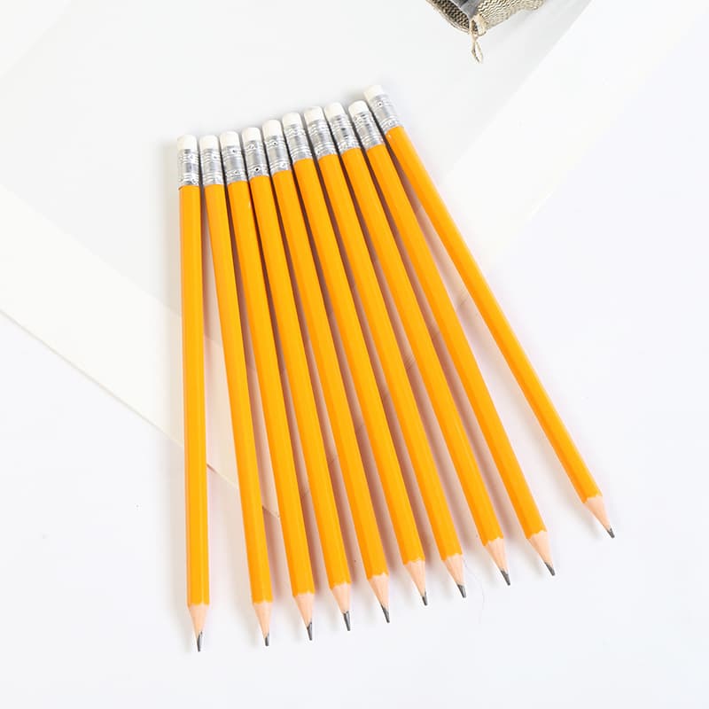 Cartoon eraser yellow pencil HB pencil woodless pencil student learning office supplies round hexagonal pencil 2