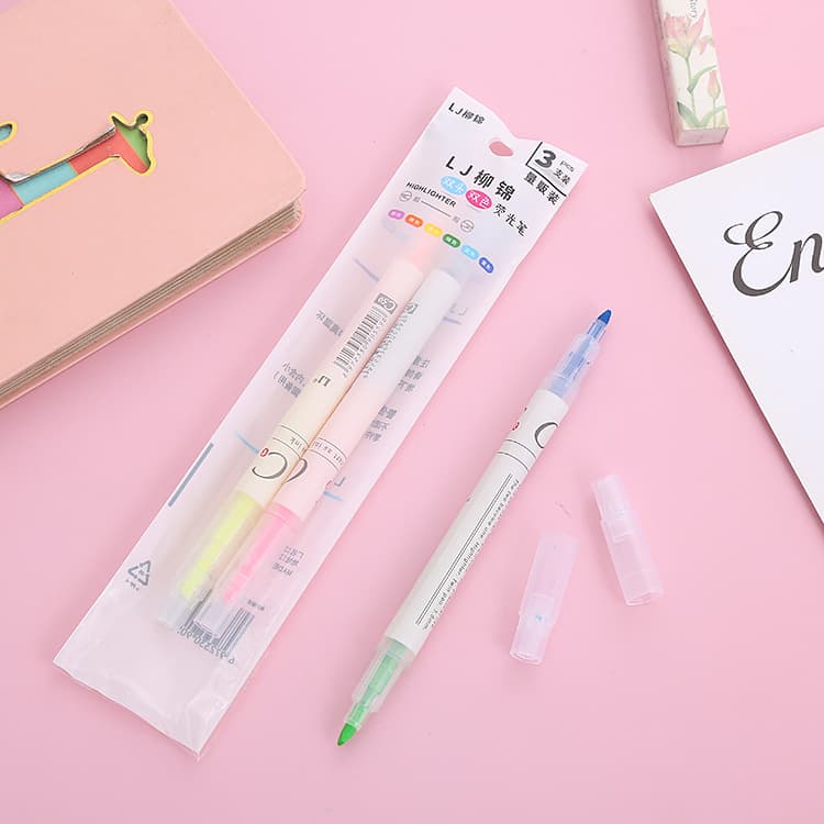 Creative double-headed highlighter pen for students to use colored stroke line marker pen oblique head hand account marker watercolor pen 4