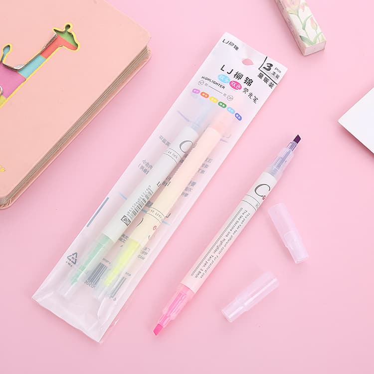 Creative double-headed highlighter pen for students to use colored stroke line marker pen oblique head hand account marker watercolor pen 8