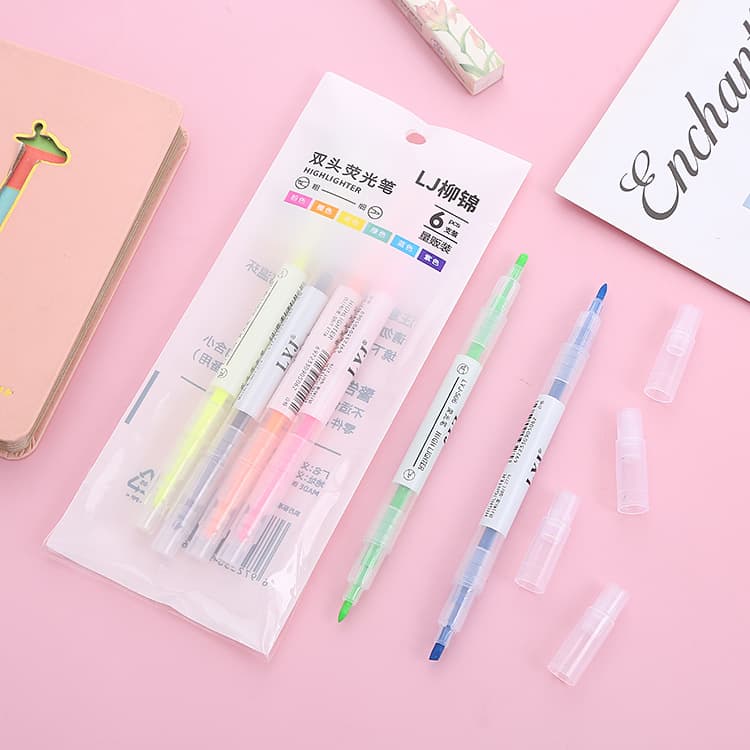 Creative double-headed highlighter pen for students to use colored stroke line marker pen oblique head hand account marker watercolor pen 9