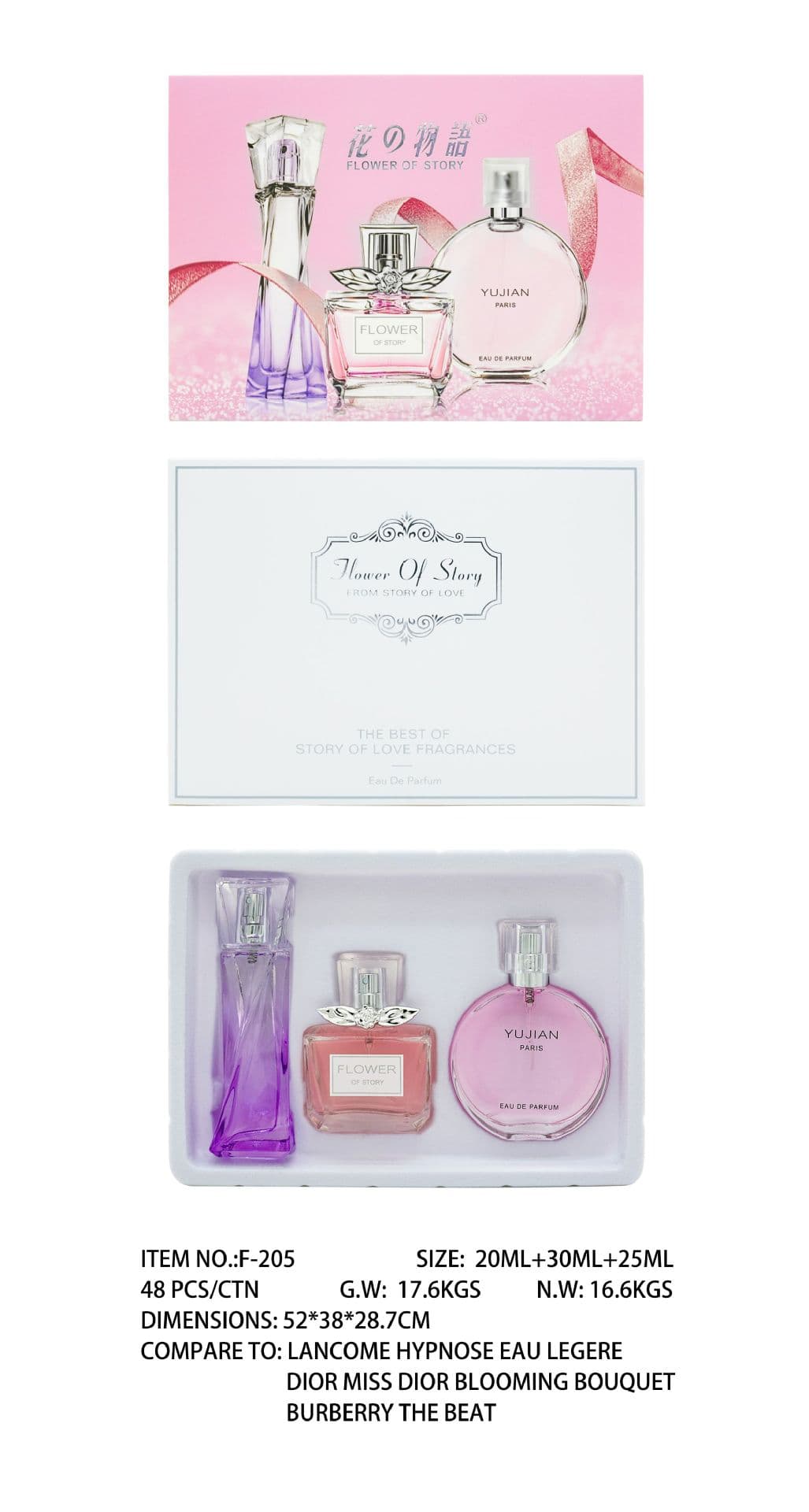 Flower Story Women's Perfume Three Piece Set 25ml*3 Bottles Fresh Light Fragrance One Piece Wholesale Rose 7