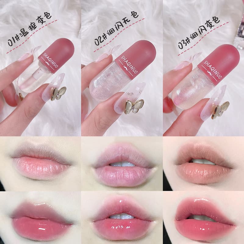 SHAQINUO Mini Capsule Lip Gloss Transparent Color Changing Moisturizing Moisturizing Color Changing Lip Glaze Watery Mirror Lip Glaze 3