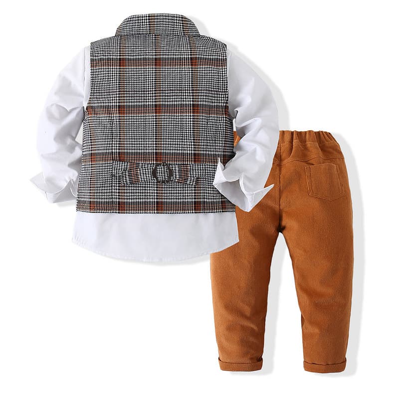 Boys gentleman dress suit spring and autumn new Japanese and Korean long-sleeved plaid autumn clothing children's party performance clothing children's clothing 3