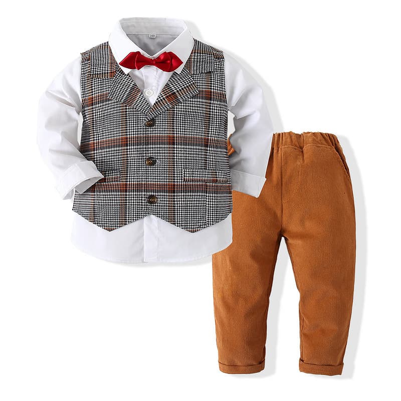 Boys gentleman dress suit spring and autumn new Japanese and Korean long-sleeved plaid autumn clothing children's party performance clothing children's clothing 6