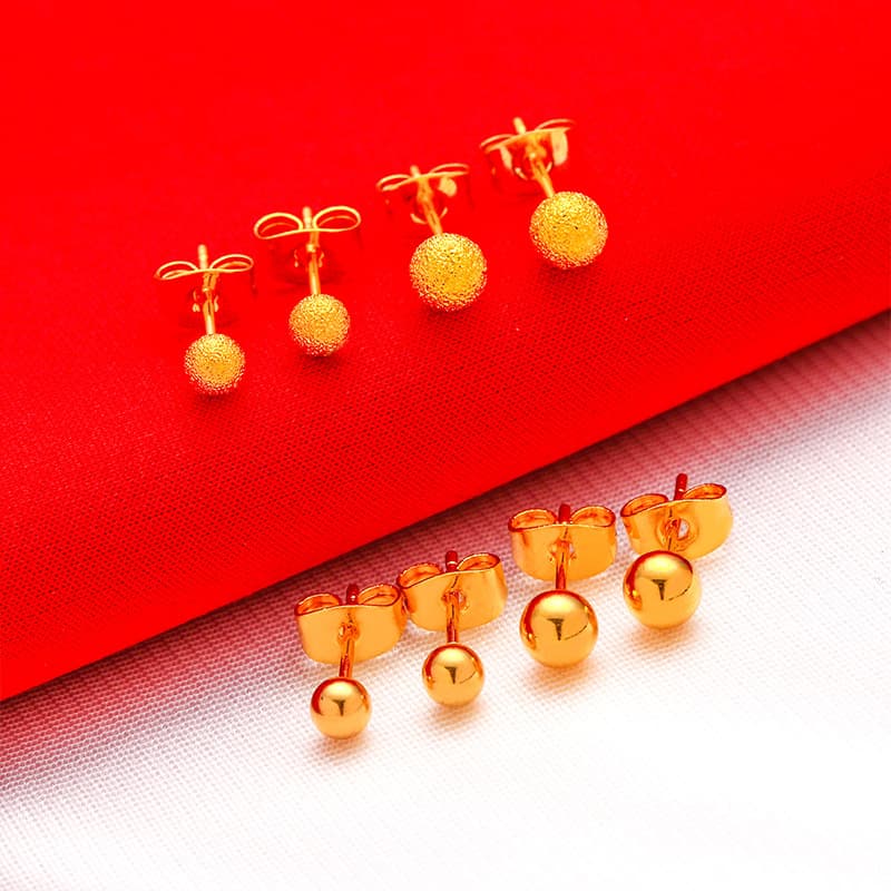 New gold-plated solid bean big flower earrings sand gold frosted earrings temperament girls pure copper plated real gold earrings 3