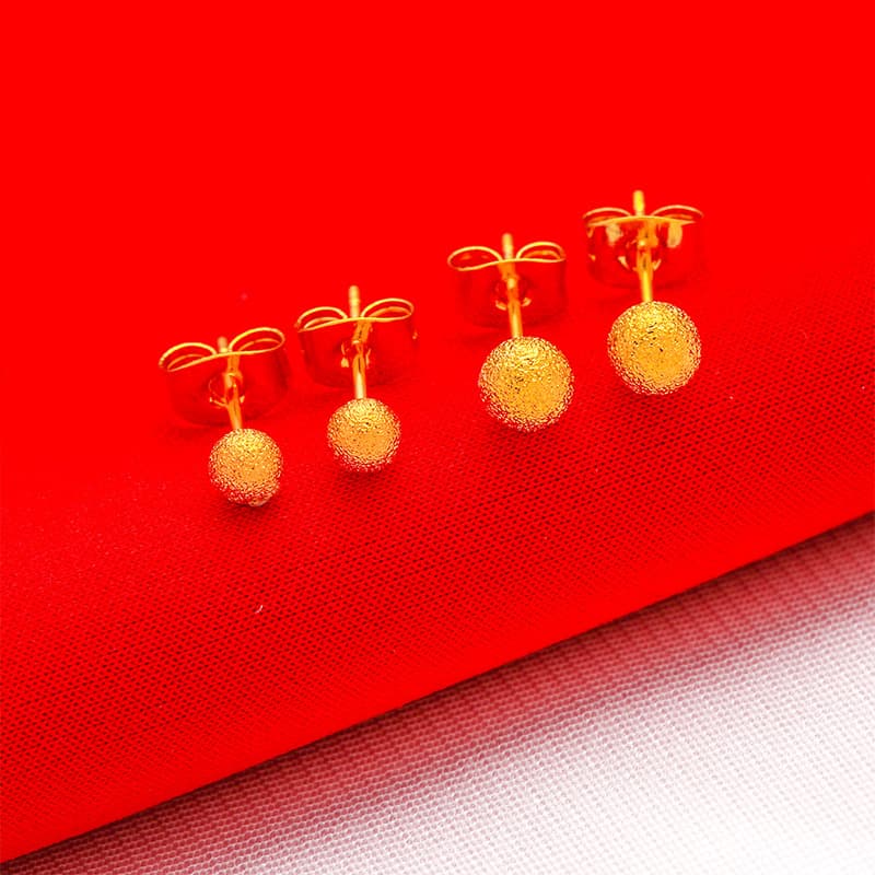 New gold-plated solid bean big flower earrings sand gold frosted earrings temperament girls pure copper plated real gold earrings 4