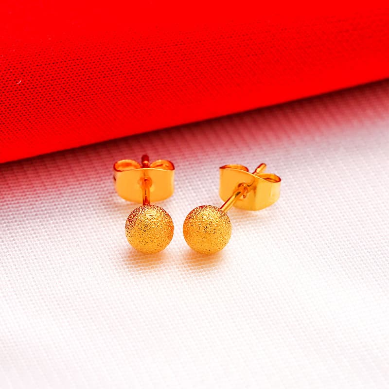 New gold-plated solid bean big flower earrings sand gold frosted earrings temperament girls pure copper plated real gold earrings 5