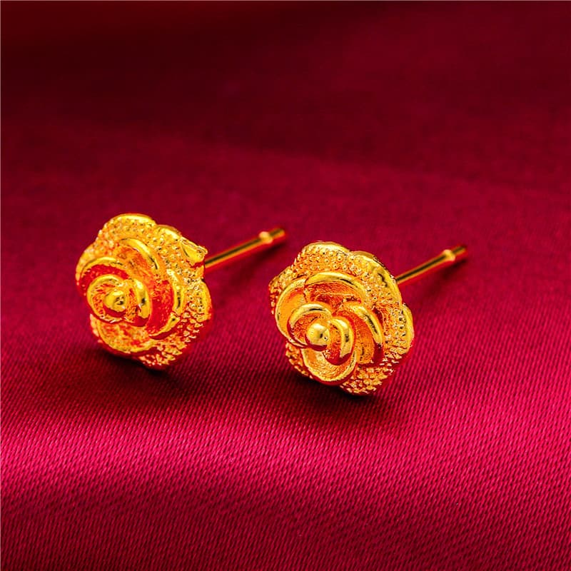 New gold-plated solid bean big flower earrings sand gold frosted earrings temperament girls pure copper plated real gold earrings 7