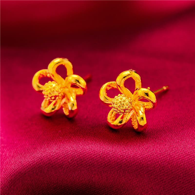 New gold-plated solid bean big flower earrings sand gold frosted earrings temperament girls pure copper plated real gold earrings 8