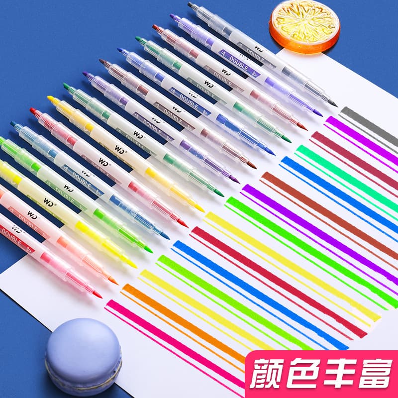 Double-ended highlighter student exam review key marker pen color graffiti account pen set pen stationery wholesale 4