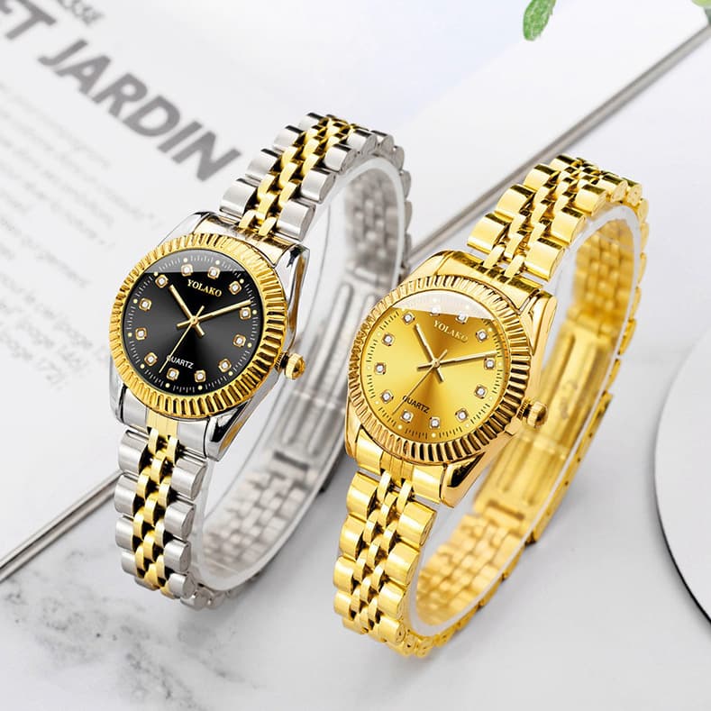 Diamond-encrusted steel band calendar watch for women simple casual student fashion quartz gold suit men's watch couple 3