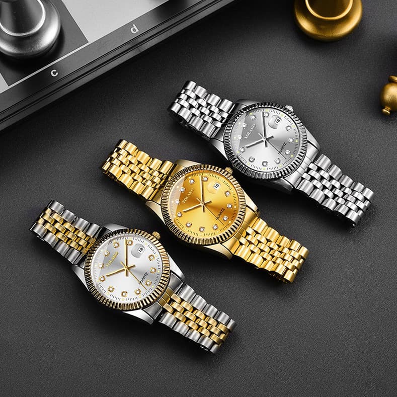 Diamond-encrusted steel band calendar watch for women simple casual student fashion quartz gold suit men's watch couple 4