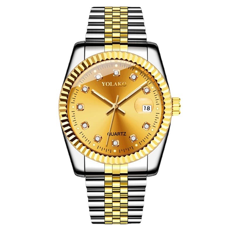 Diamond-encrusted steel band calendar watch for women simple casual student fashion quartz gold suit men's watch couple 6