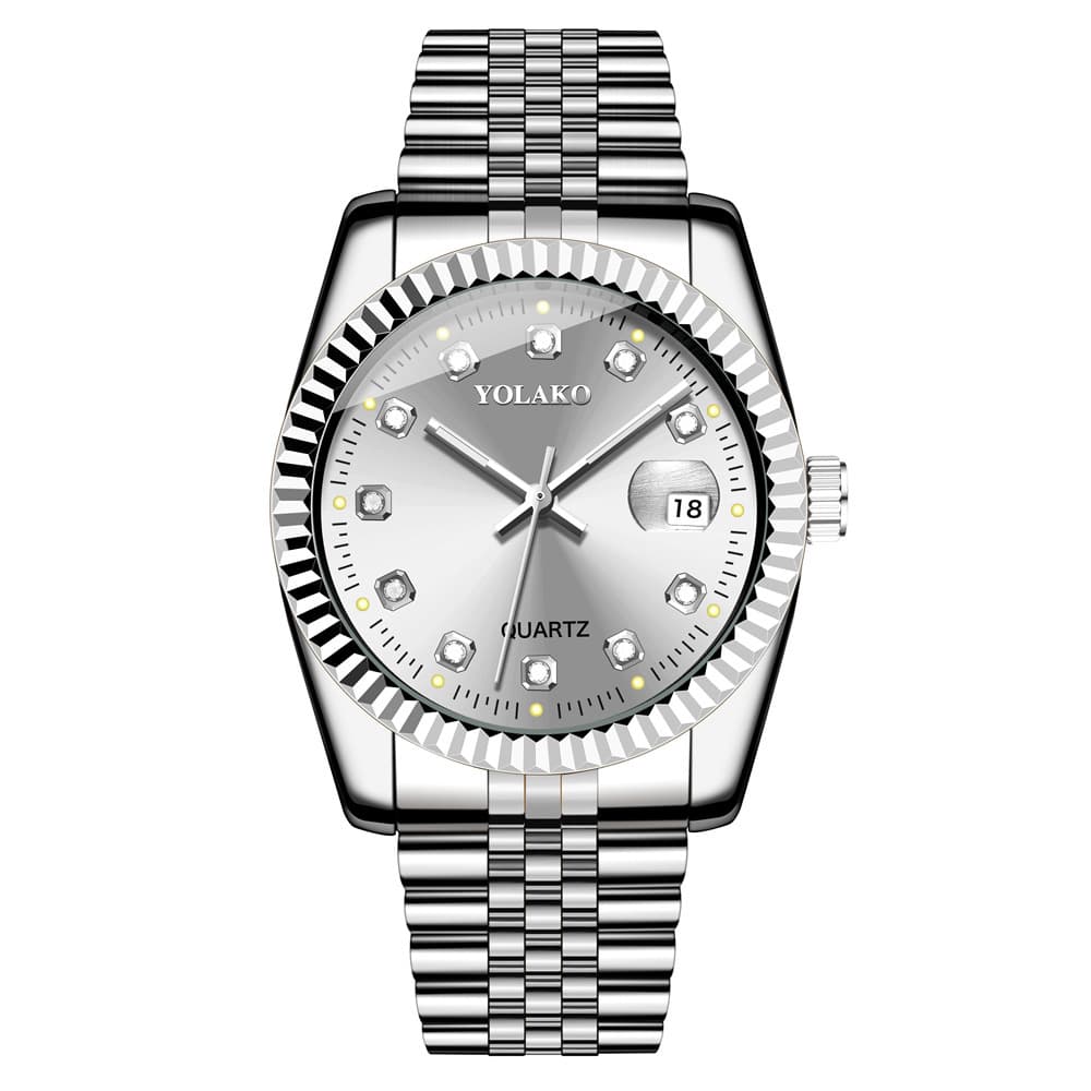Diamond-encrusted steel band calendar watch for women simple casual student fashion quartz gold suit men's watch couple 7