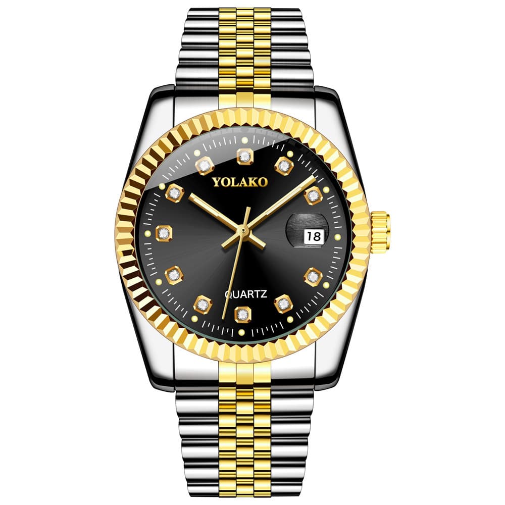 Diamond-encrusted steel band calendar watch for women simple casual student fashion quartz gold suit men's watch couple 8