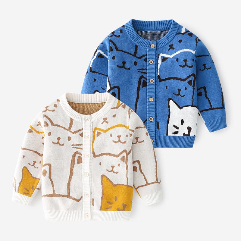 Korean style boys' sweater pure cotton type A baby knitted sweater children's sweater cardigan spring and autumn boys' knitted cardigan