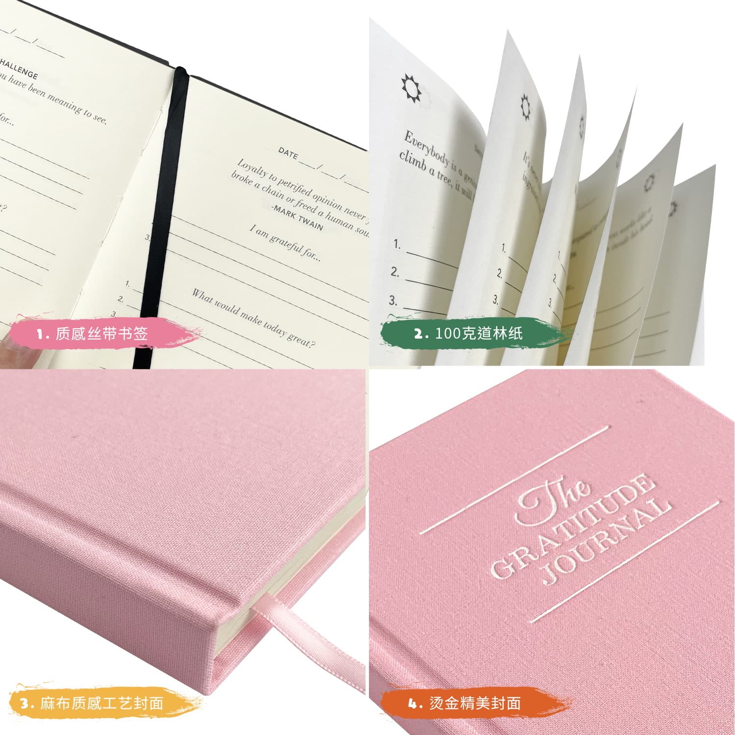 English Notepad Gratitude Diary Check-in Schedule Linen Fabric Notebook Plan Hand Account Book Gratitude Note 3