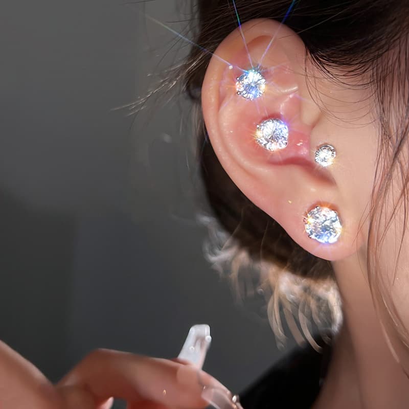 Non-pierced earrings, magnetic nails, women's ear bone clips, men's earrings, ear socket nails, magnetic stones, ear bone nail clips, geometric diamond-encrusted