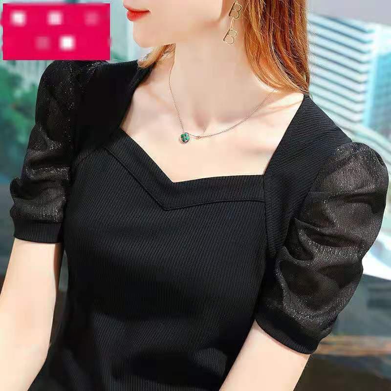 Spot ice silk T-shirt for women 2021 new summer short-sleeved T-shirt French palace style puff sleeve top trendy 4