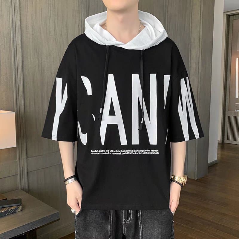 Hooded short-sleeved sweatshirt men's summer trend Korean casual 2022 workwear half-sleeved T-shirt student handsome top 4