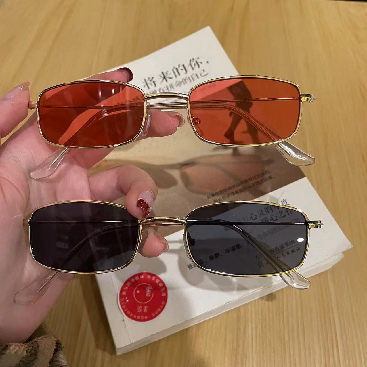 Metal small square frame sunglasses Korean style retro sunglasses men and women fashion trend sunglasses internet celebrity retro square glasses 2