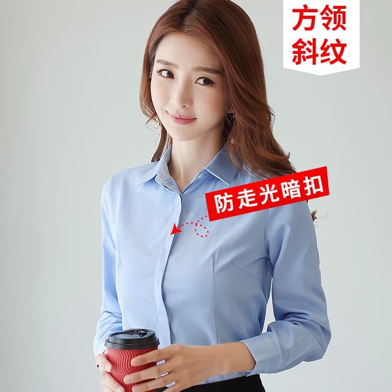 White shirt women's short-sleeved spring and summer new work clothes formal workwear long-sleeved black and blue professional wear women's white shirt 7