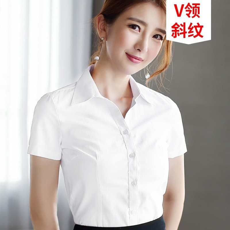 White shirt women's short-sleeved spring and summer new work clothes formal workwear long-sleeved black and blue professional wear women's white shirt 10