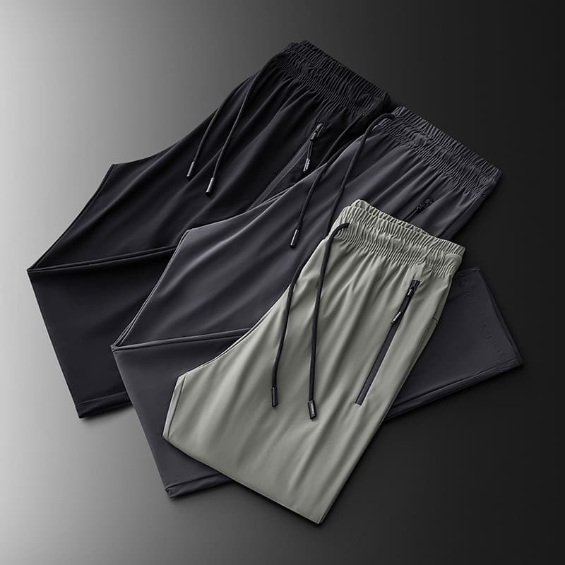 Stretch sweatpants men's summer thin large size ice silk pants straight quick-drying casual breathable quick-drying trousers for men 2
