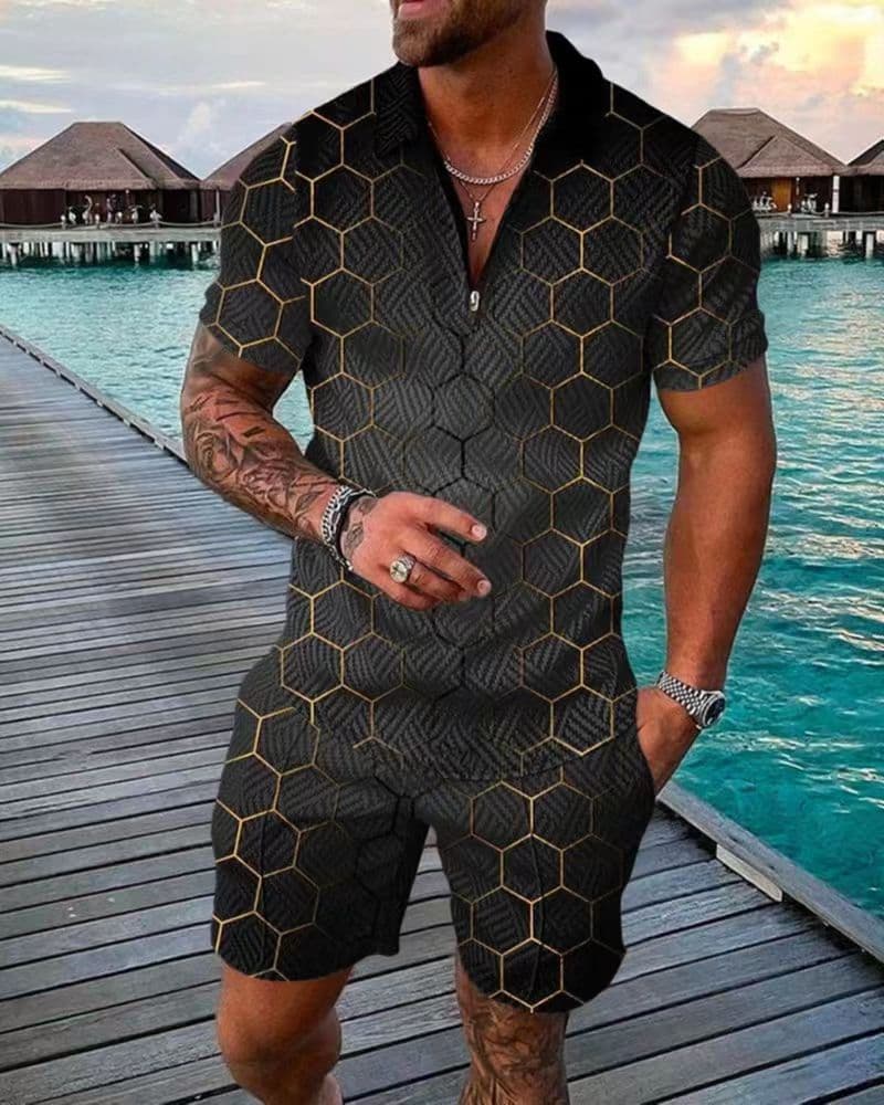 AliExpress hot cross-border new men's printed POLO shirt suit lapel short-sleeved pullover casual men's T-shirt 7