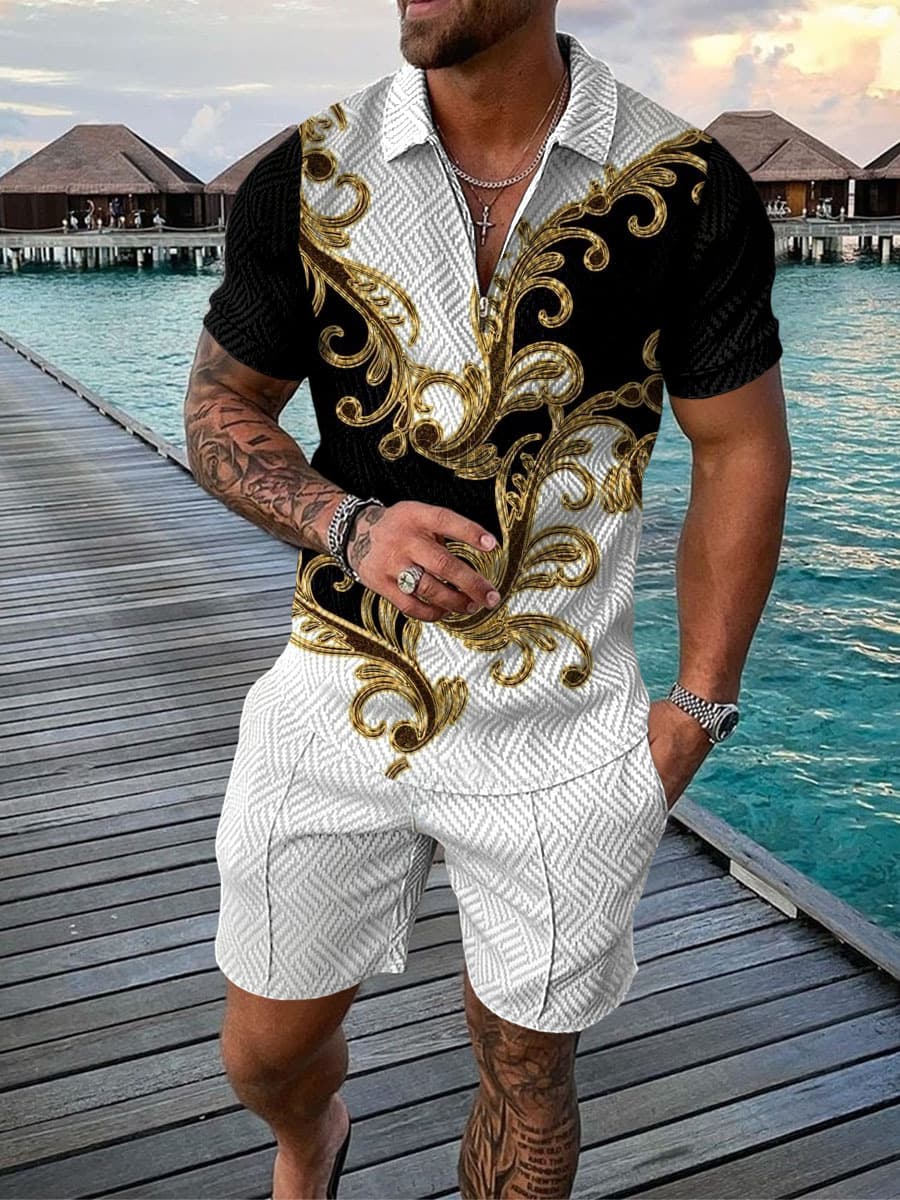 AliExpress hot cross-border new men's printed POLO shirt suit lapel short-sleeved pullover casual men's T-shirt 9