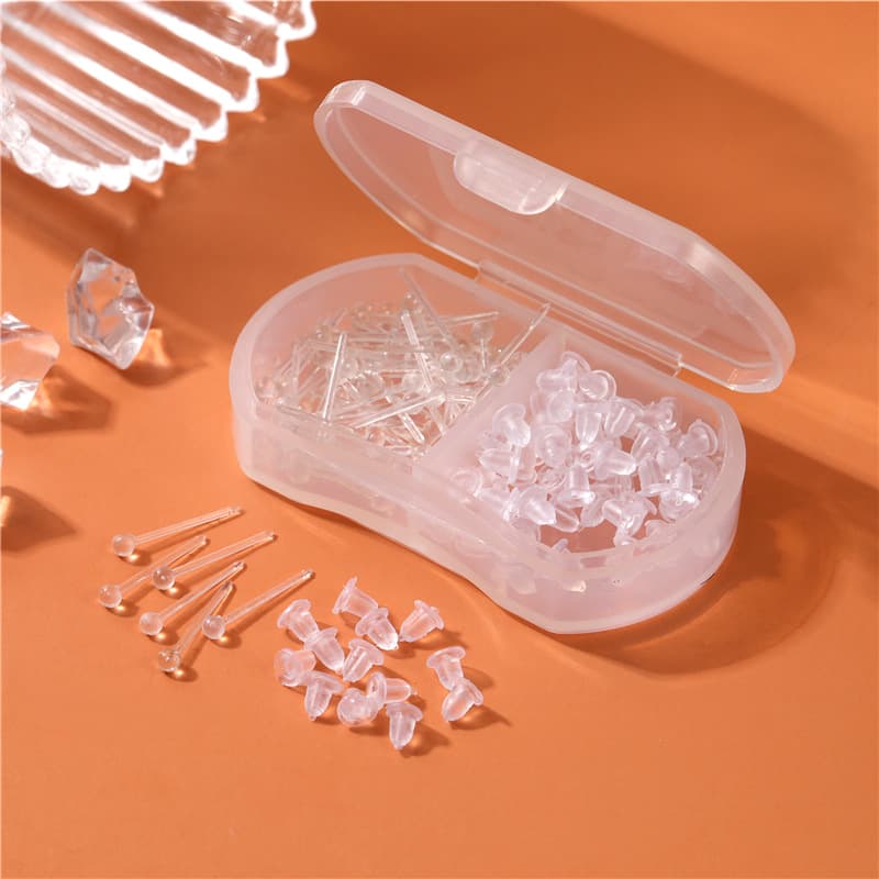 2-grid ear stick with ear plug set, ear piercing, anti-ear plug ear nail, plastic ear stick, simple silicone ear stick, ear needle 7