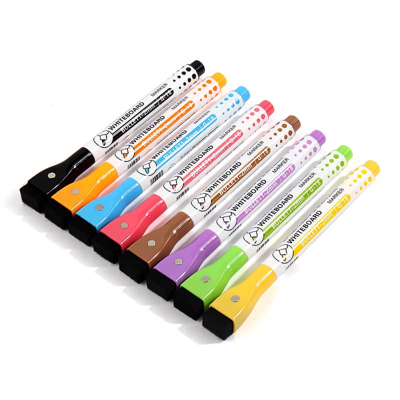 Wholesale colorful magnetic whiteboard markers with tape brush large capacity wipeable water-based children's drawing board painting markers 6
