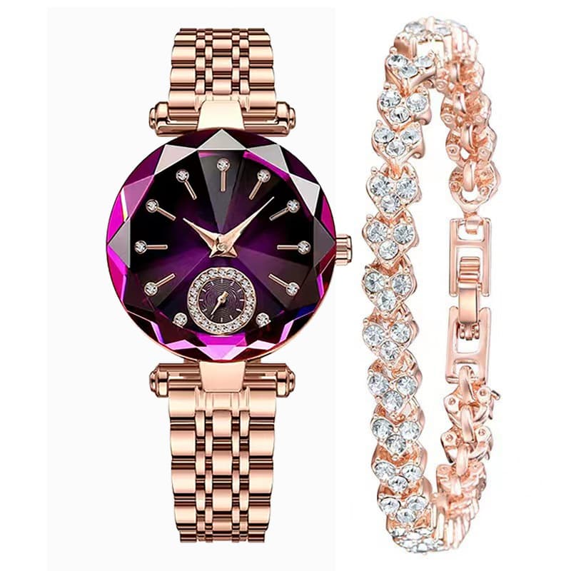 Women's quartz gold-plated watch, high-looking middle school student's simple alloy belt retro diamond watch 2