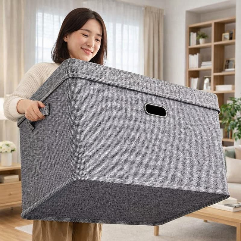 Cross-border cotton and linen storage box with lid foldable desktop organizer toys clothes wardrobe storage box storage box wholesale 2