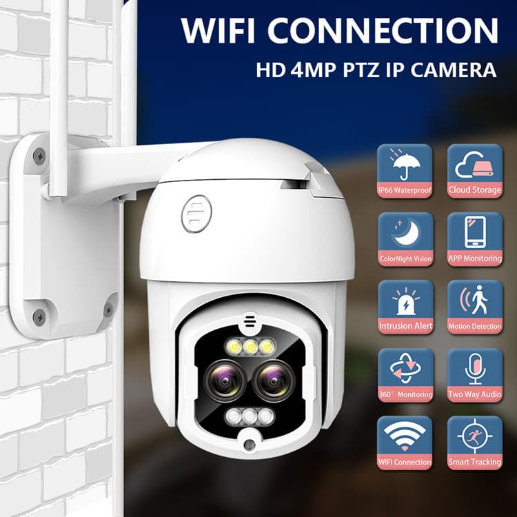 4MP Wireless ICsee CCTV PTZ Security Outdoor Dual Lens Human Movement Tracking Binocular Camera
