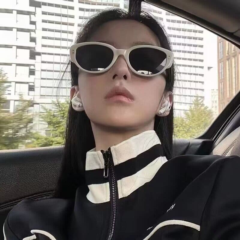 Black and white rice nail cat eye sunglasses Xiaohongshu same style sunglasses 2025 new ins internet celebrity concave shape photo taking women 2
