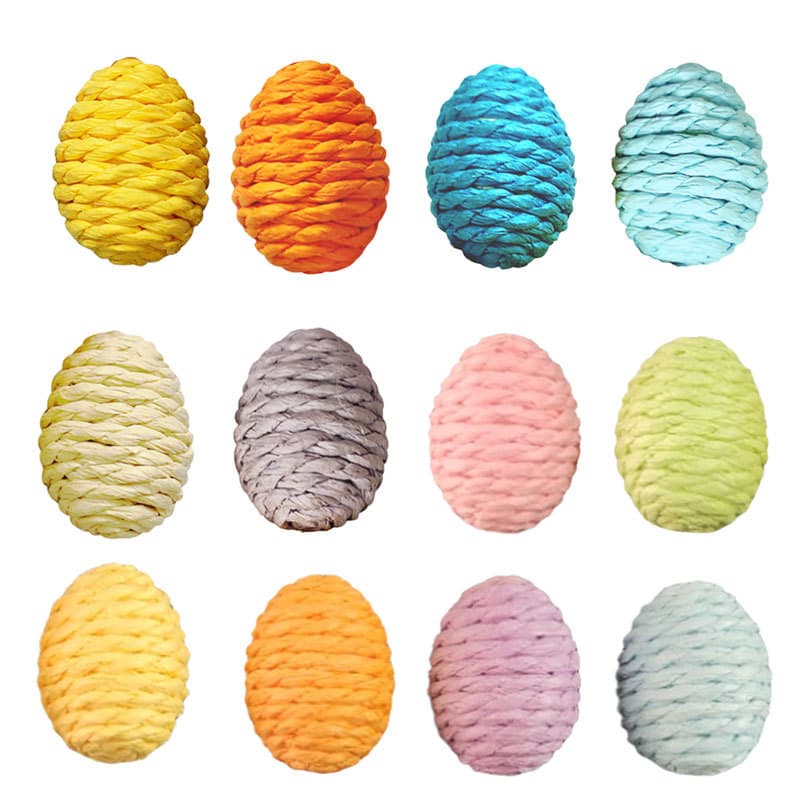 Factory wholesale pick-up hand-wrapped Easter decoration small pet toys accessories colorful paper rope eggs 6