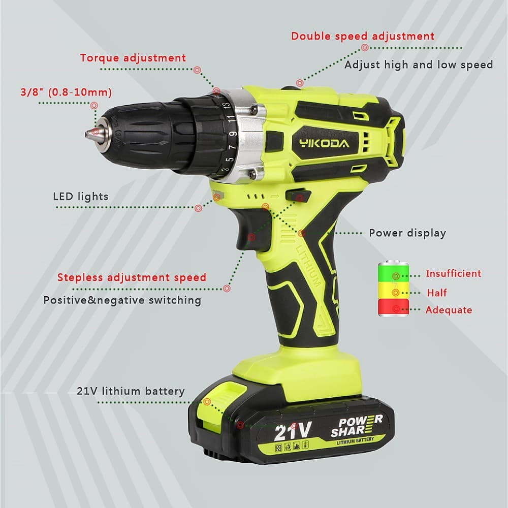Cordless Lithium Electric Drill Pistol Drill Rechargeable Two-Speed ​​Electric Screwdriver Drill Driver Rechargeable Power Tool Set 4
